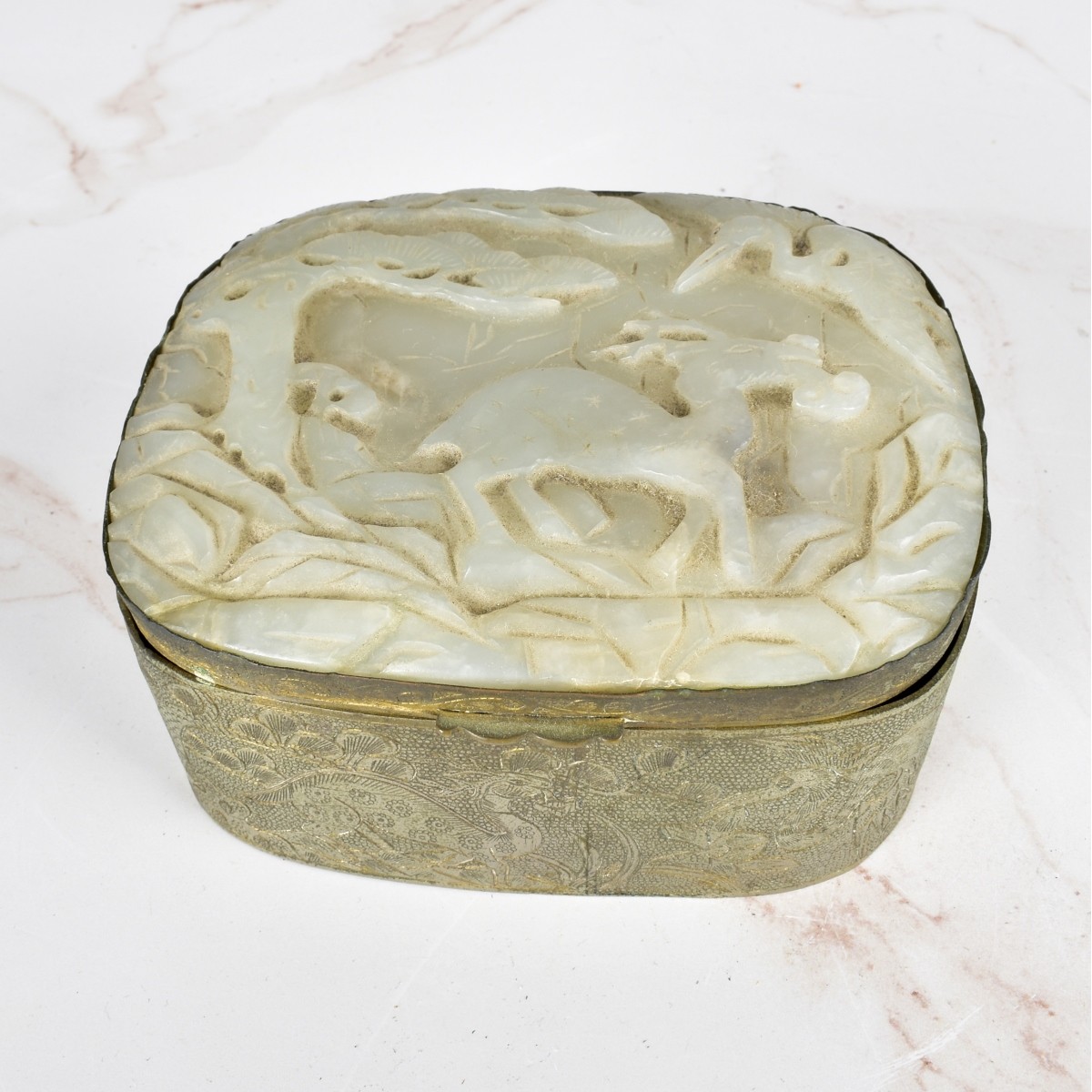 Antique Chinese Box w/ Jade Mounted Lid