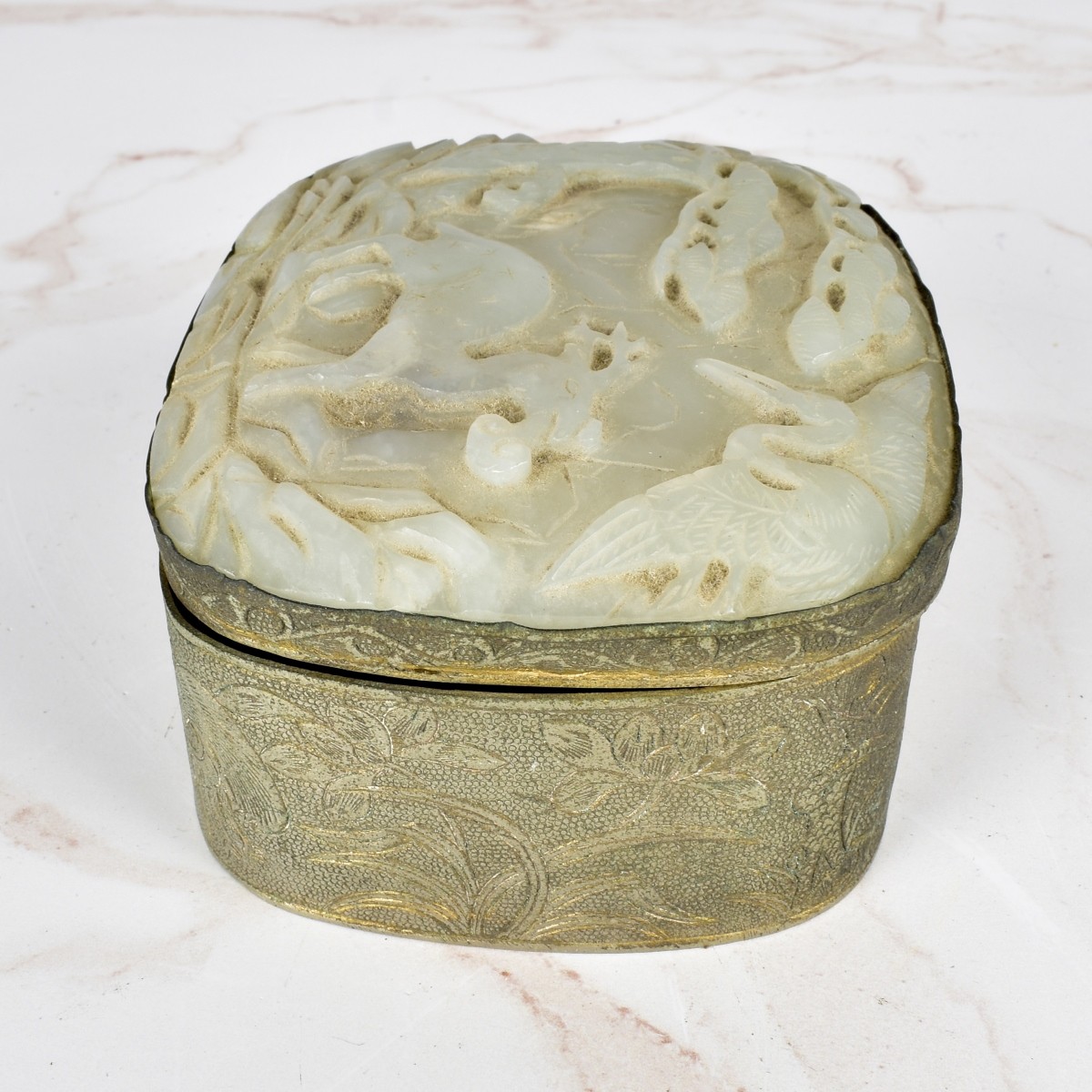 Antique Chinese Box w/ Jade Mounted Lid