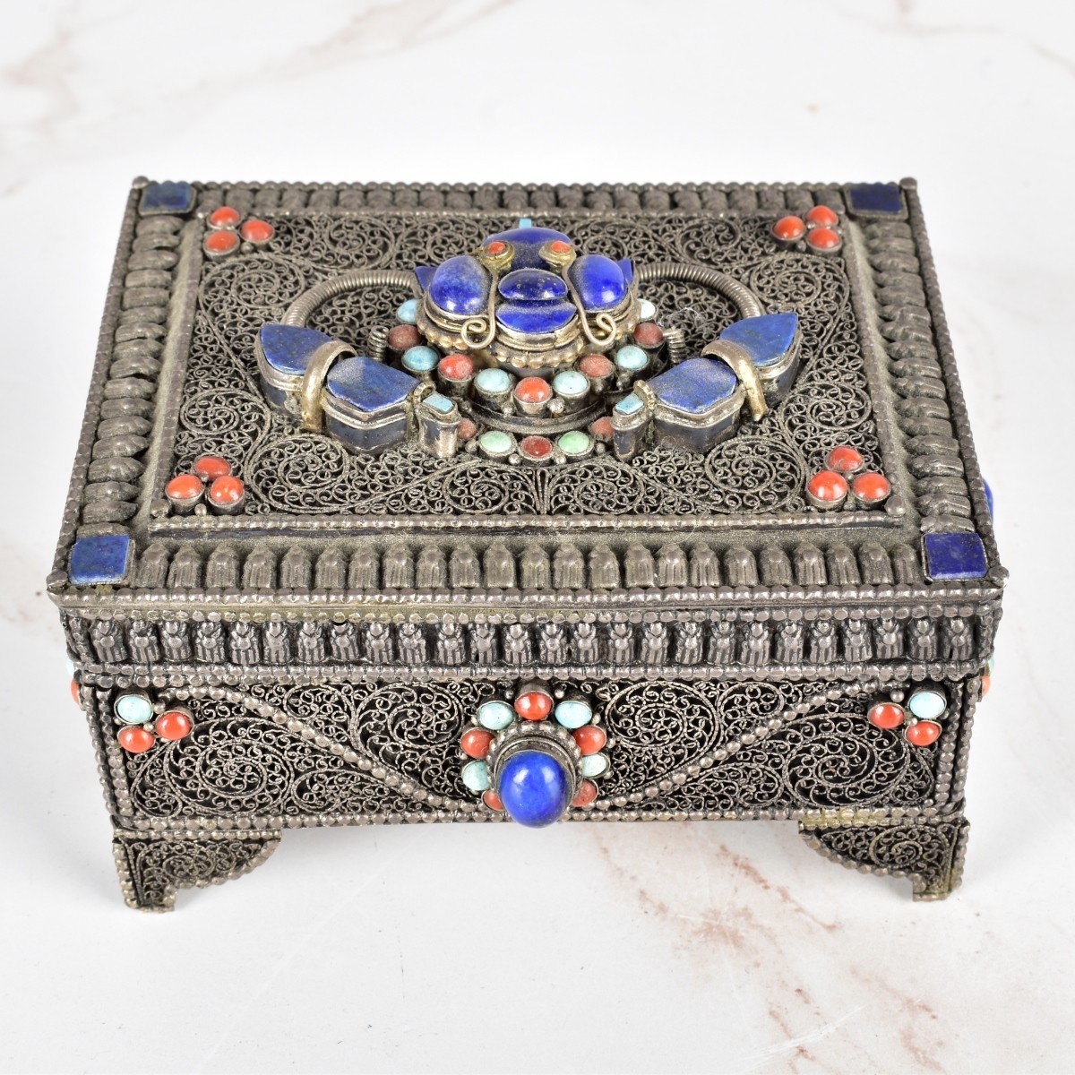 Antique Tibetan Gemstone Inlaid Box