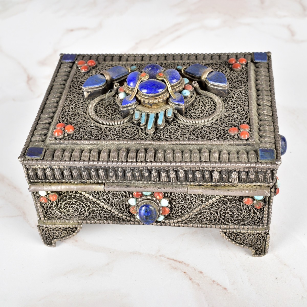 Antique Tibetan Gemstone Inlaid Box