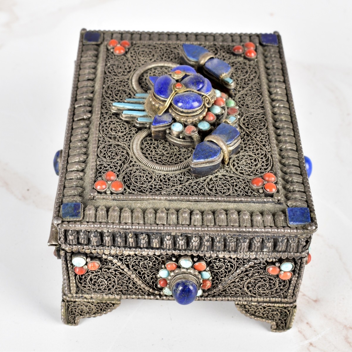 Antique Tibetan Gemstone Inlaid Box