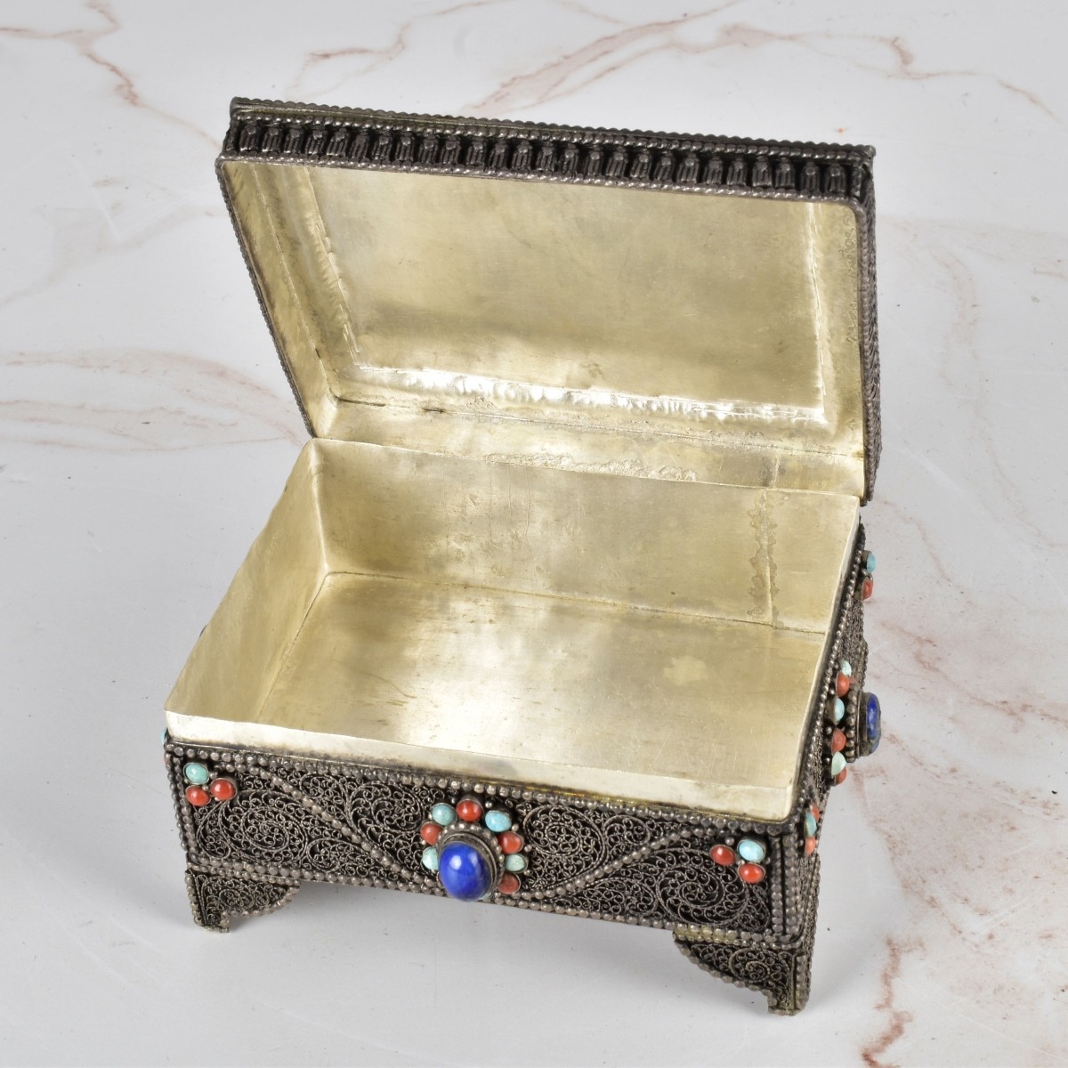 Antique Tibetan Gemstone Inlaid Box