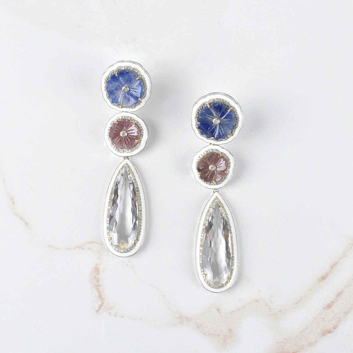 Sapphire, Crystal, and Diamond Earrings