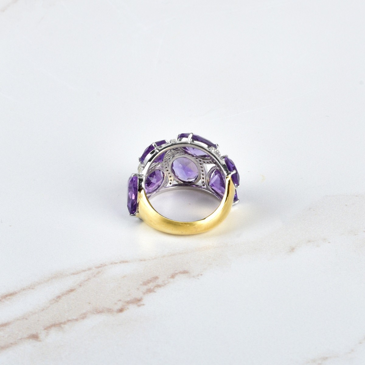 Amethyst, Diamond 14K and Silver Ring