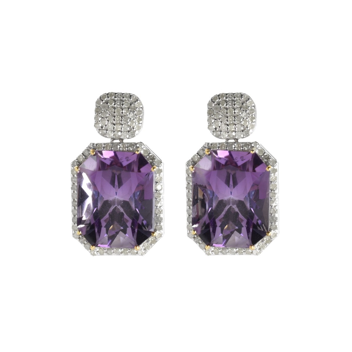 Amethyst, Diamond and Silver Earrings