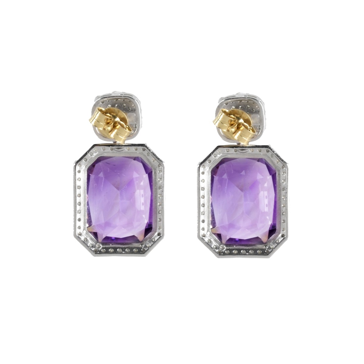 Amethyst, Diamond and Silver Earrings