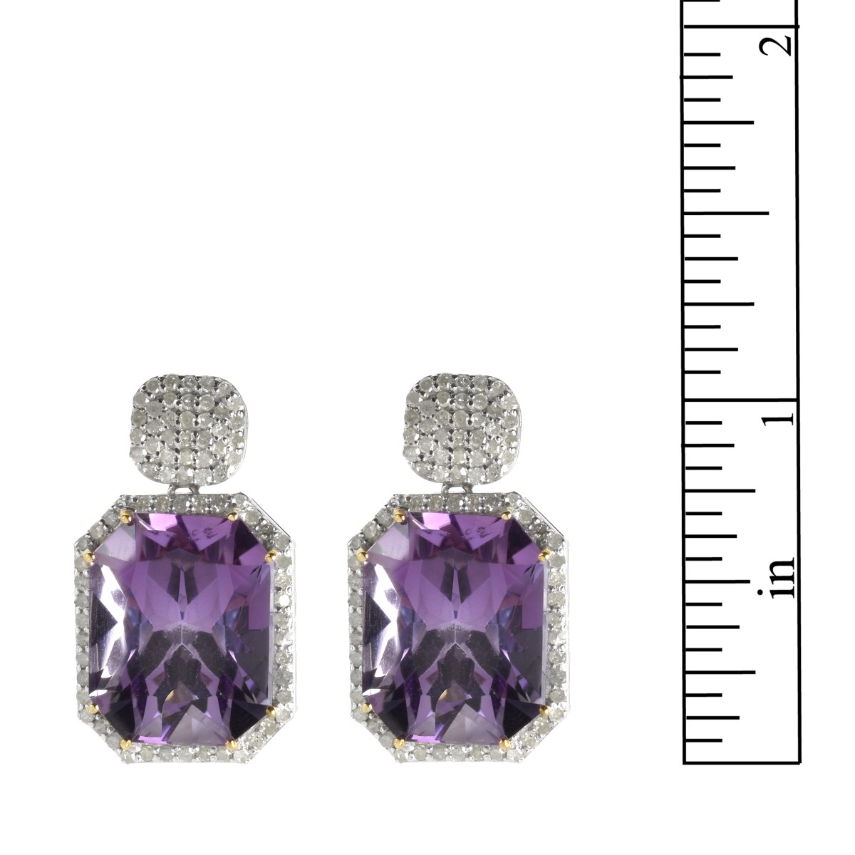 Amethyst, Diamond and Silver Earrings