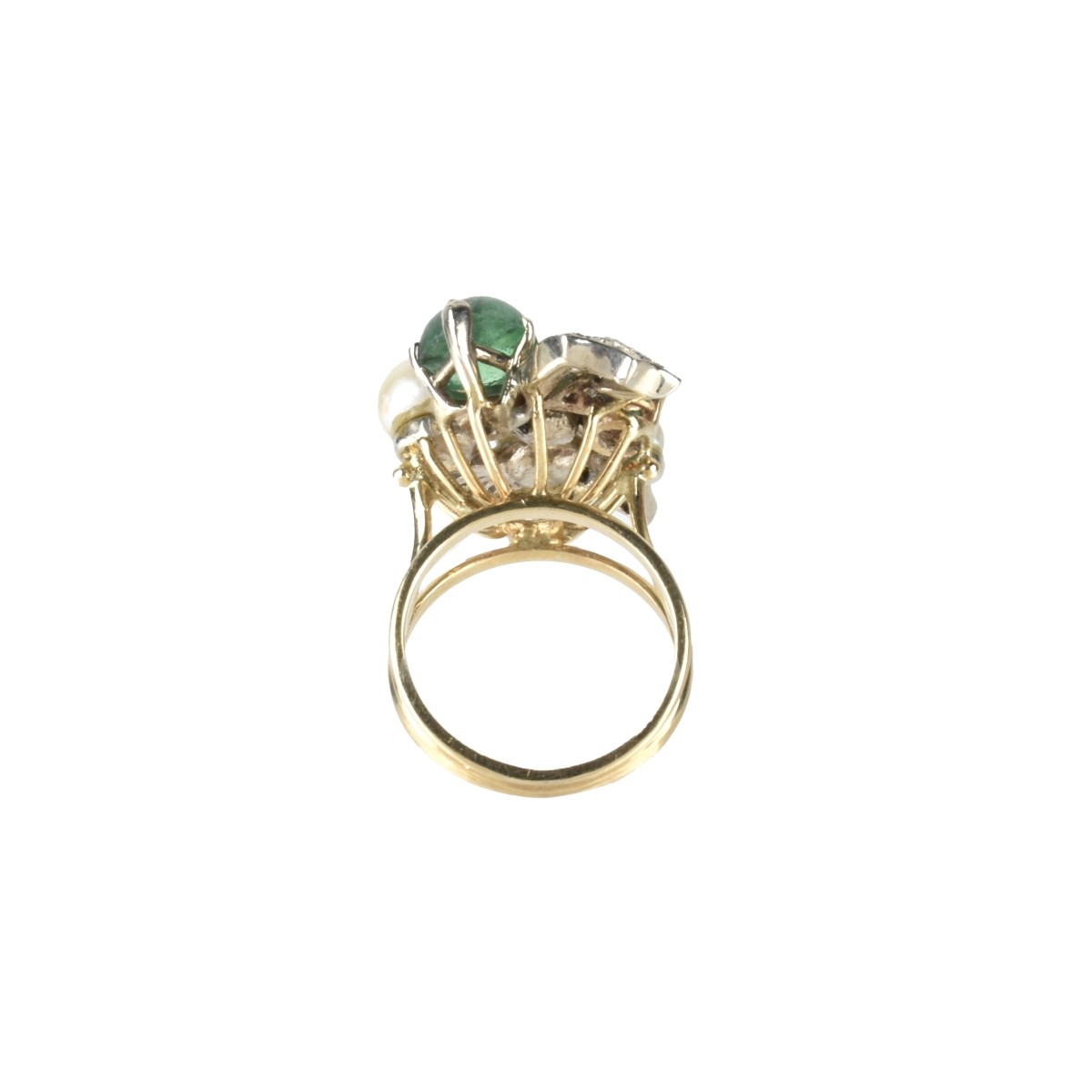 Emerald, Diamond, Pearl and 14K Ring