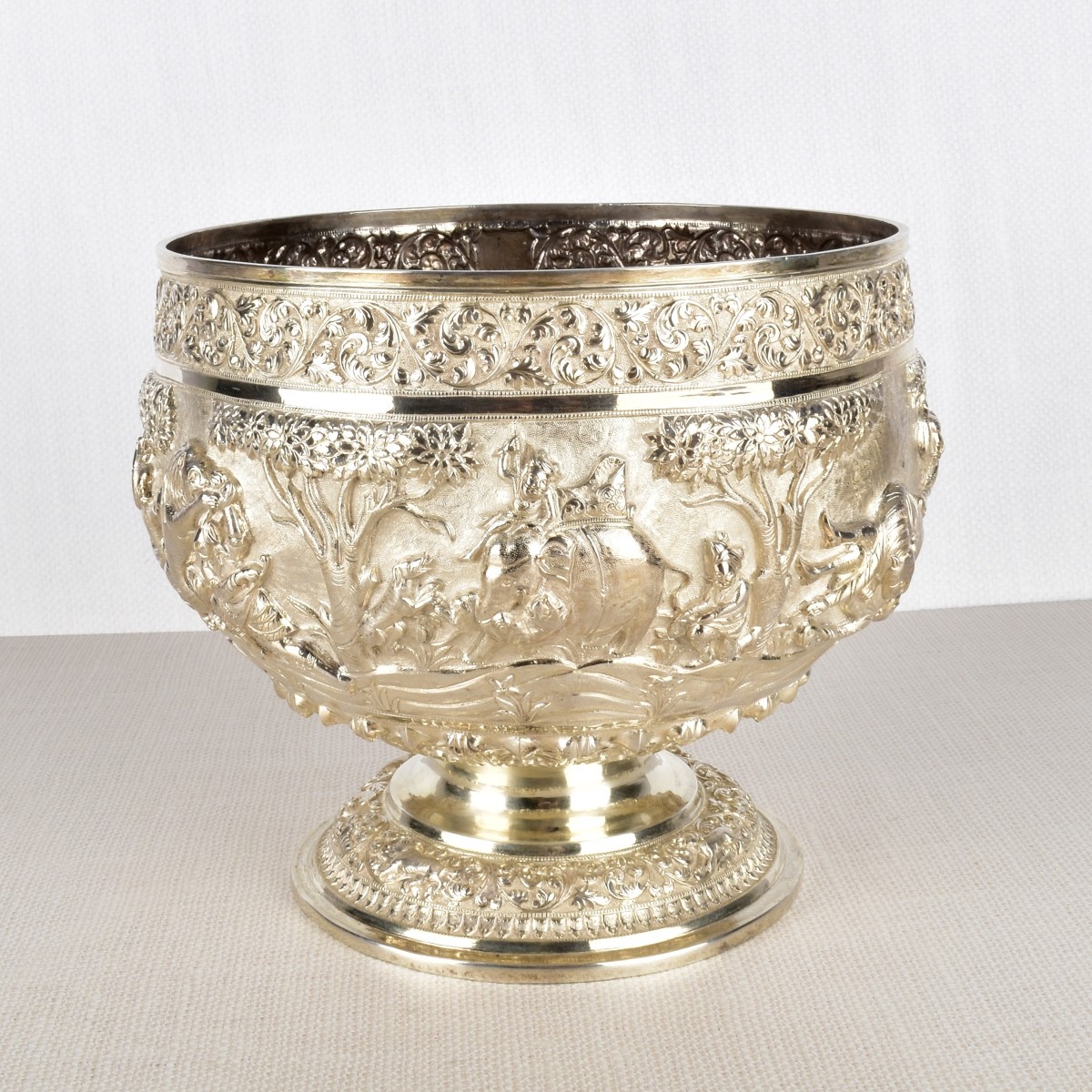 Anglo Indian-Burmese Repousse Silver Bowl