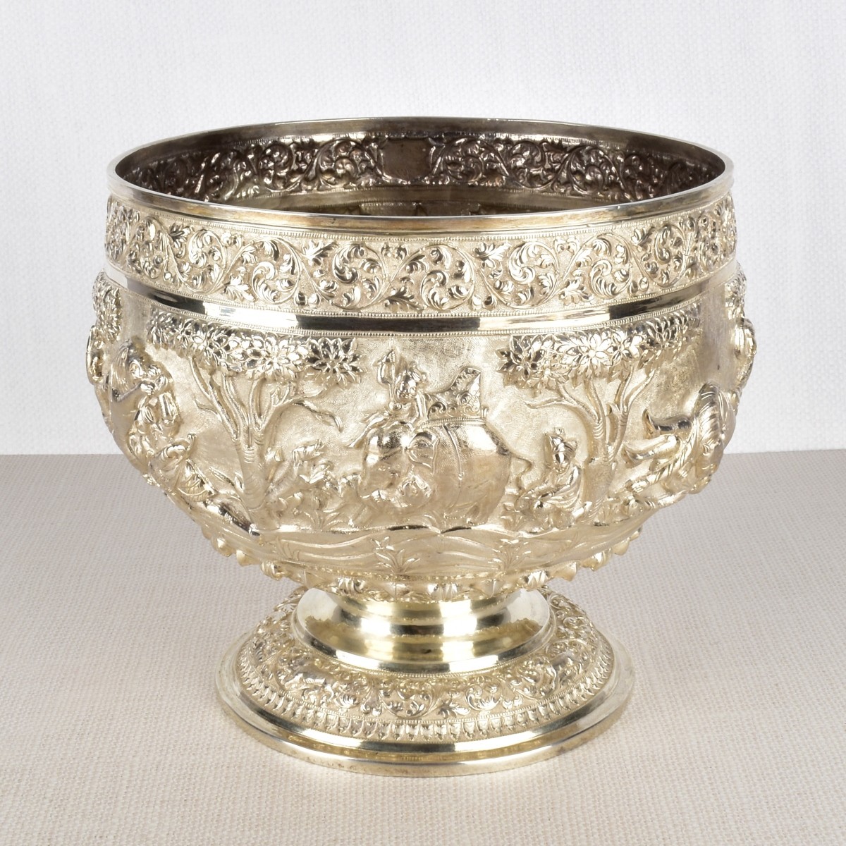 Anglo Indian-Burmese Repousse Silver Bowl