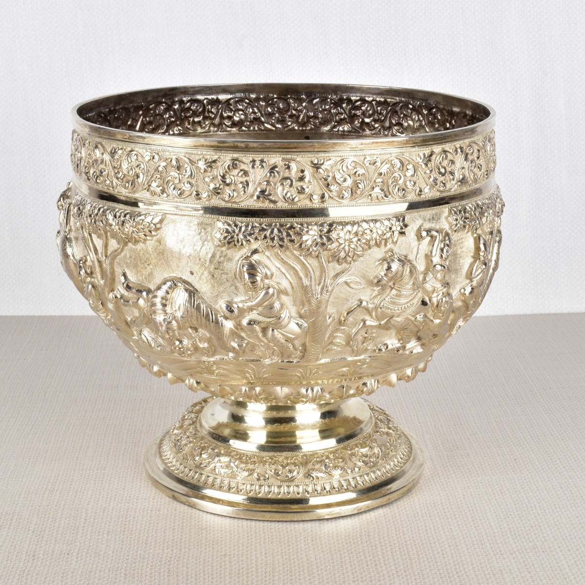 Anglo Indian-Burmese Repousse Silver Bowl