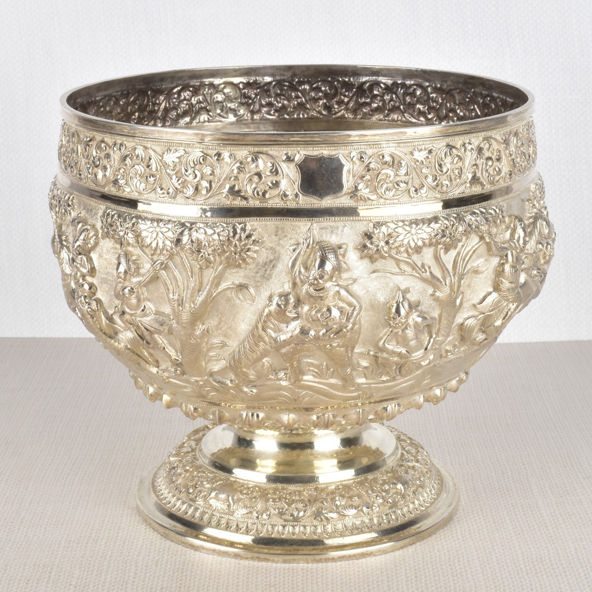 Anglo Indian-Burmese Repousse Silver Bowl