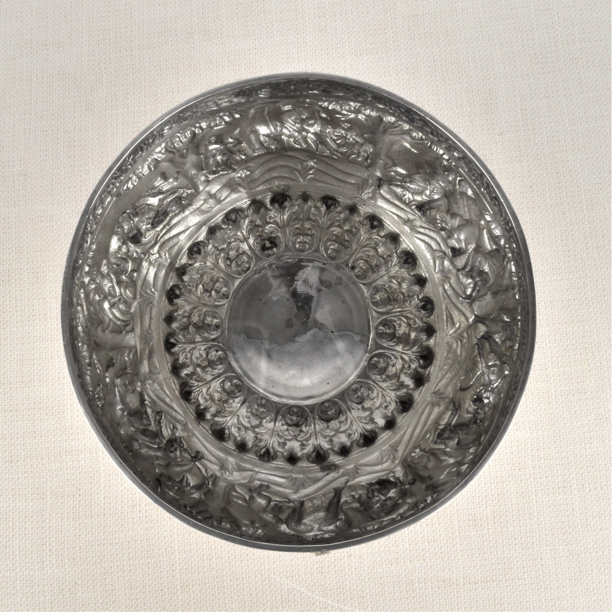 Anglo Indian-Burmese Repousse Silver Bowl