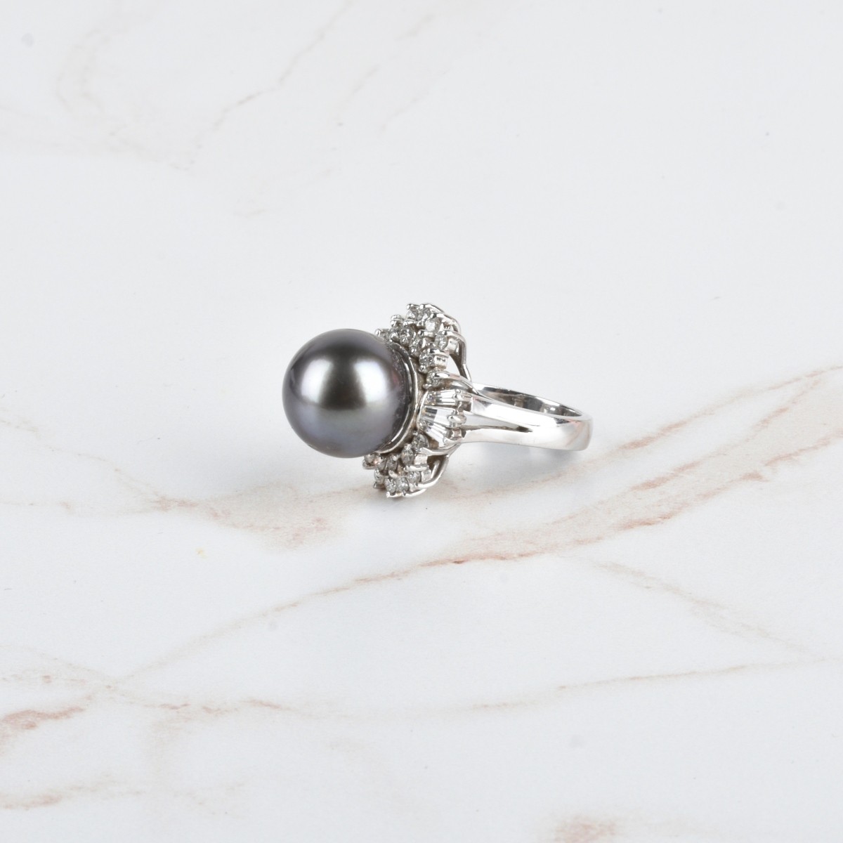 Pearl, Diamond and 14K Ring