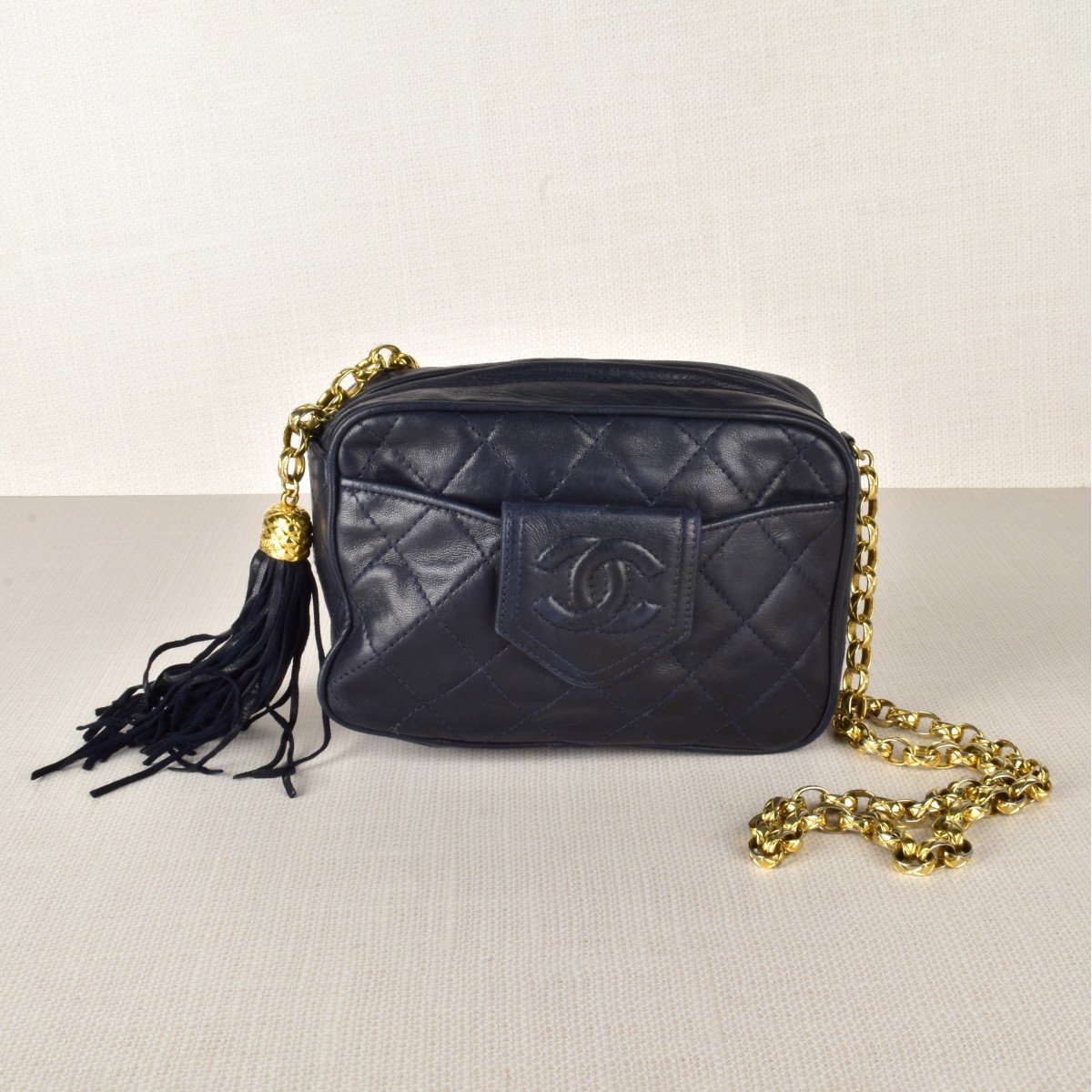 Chanel Dark Blue Classic Shoulder Hand bag