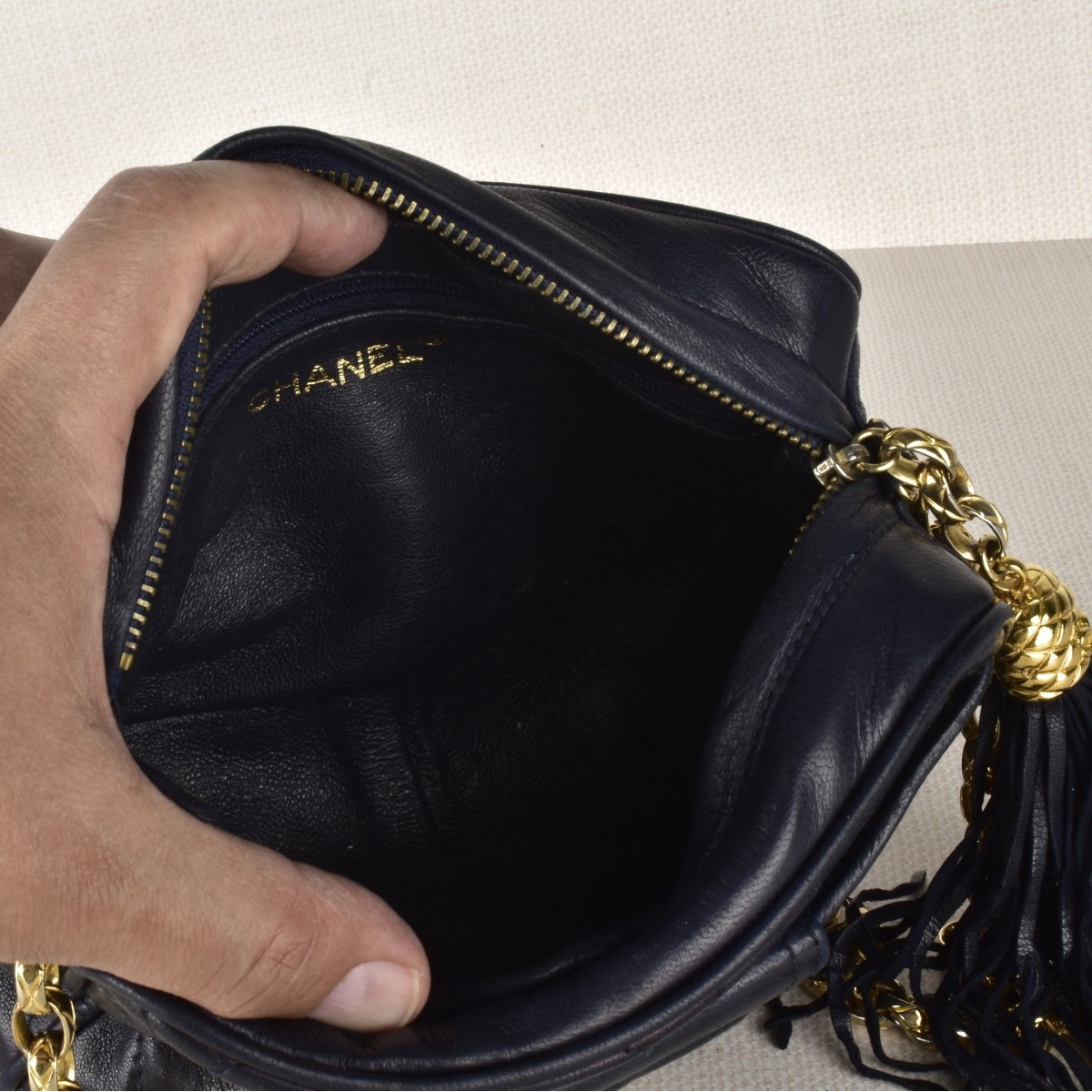 Chanel Dark Blue Classic Shoulder Hand bag