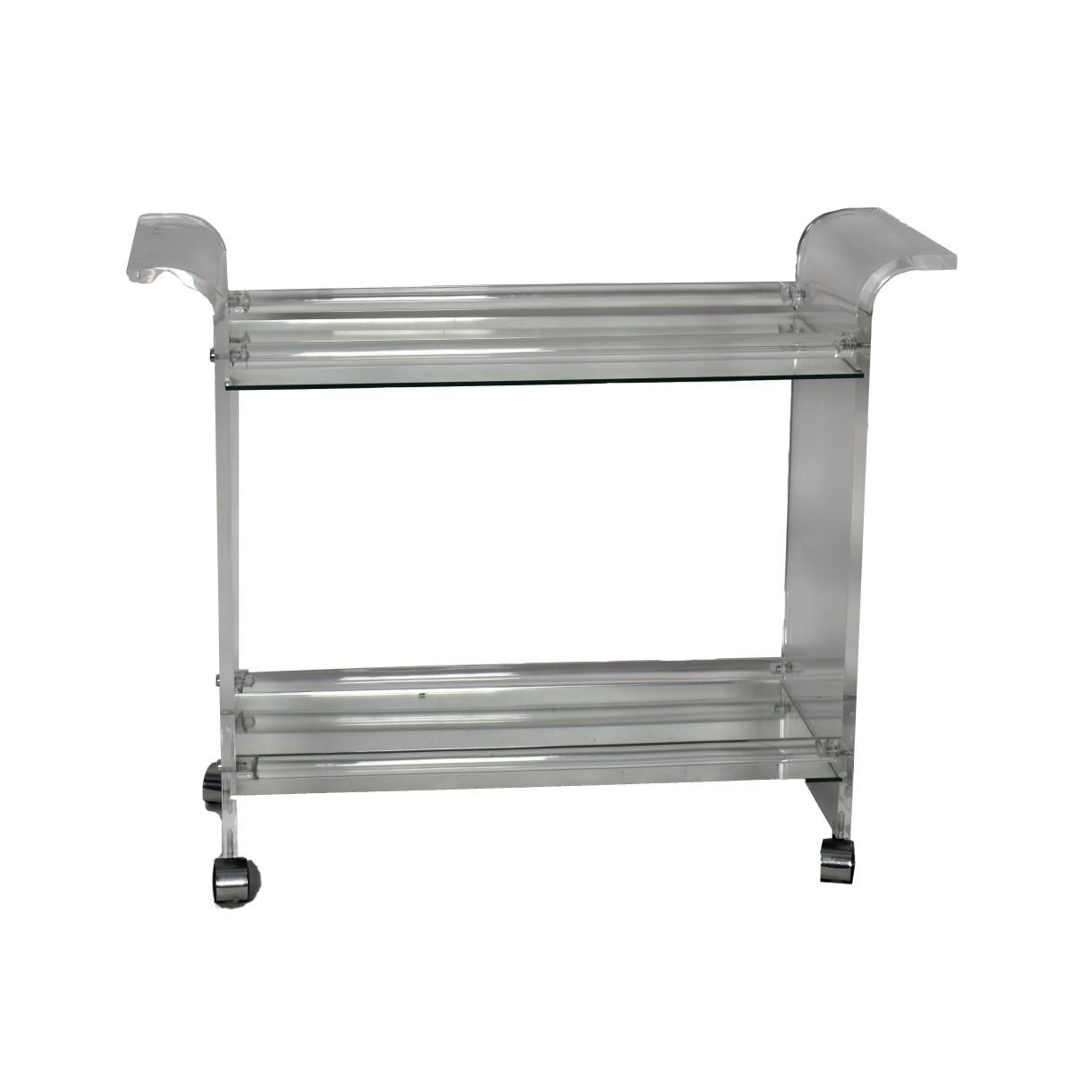 Modern Lucite & Mirror Two Tier Bar Cart