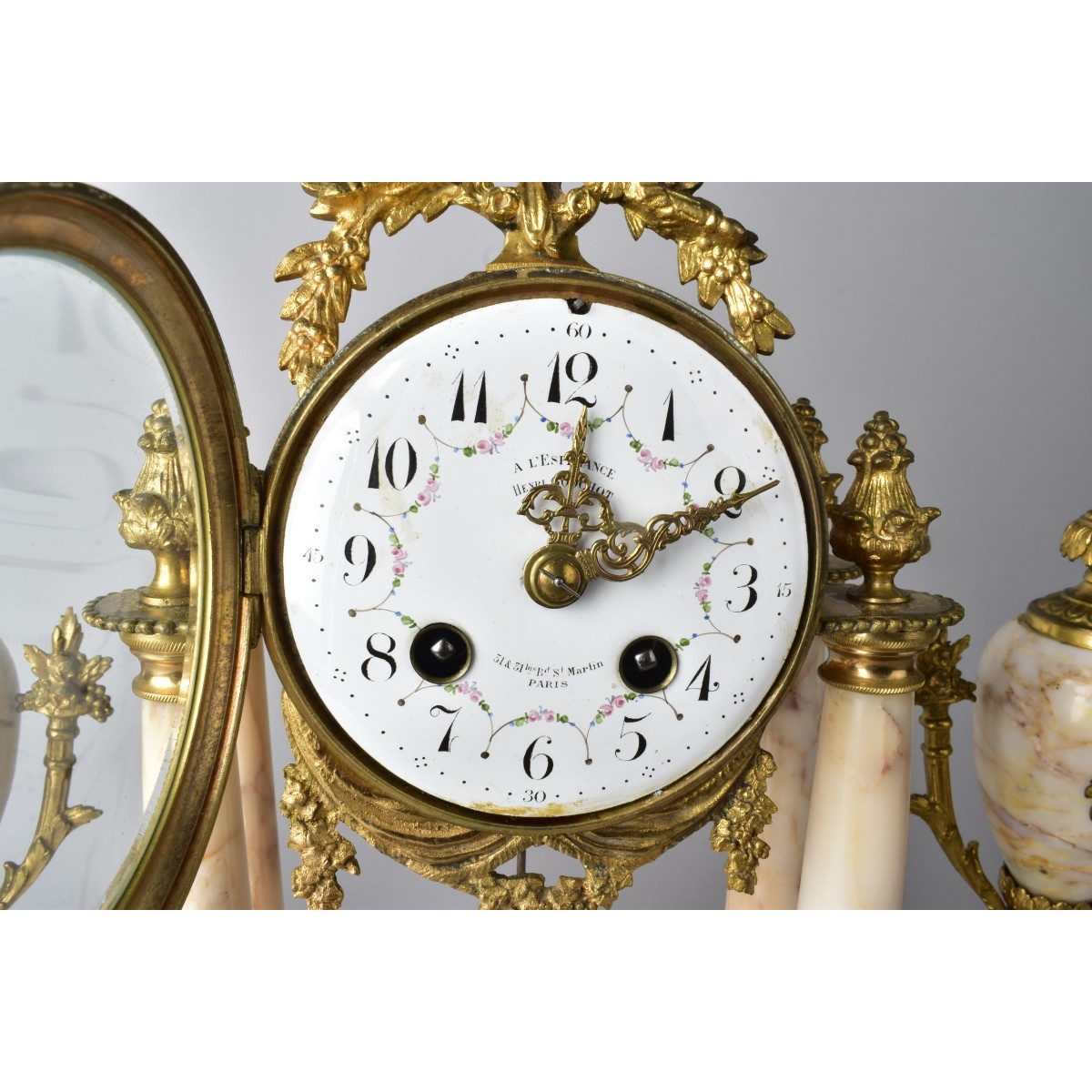 French White Marble Bronze Garniture Clock Set