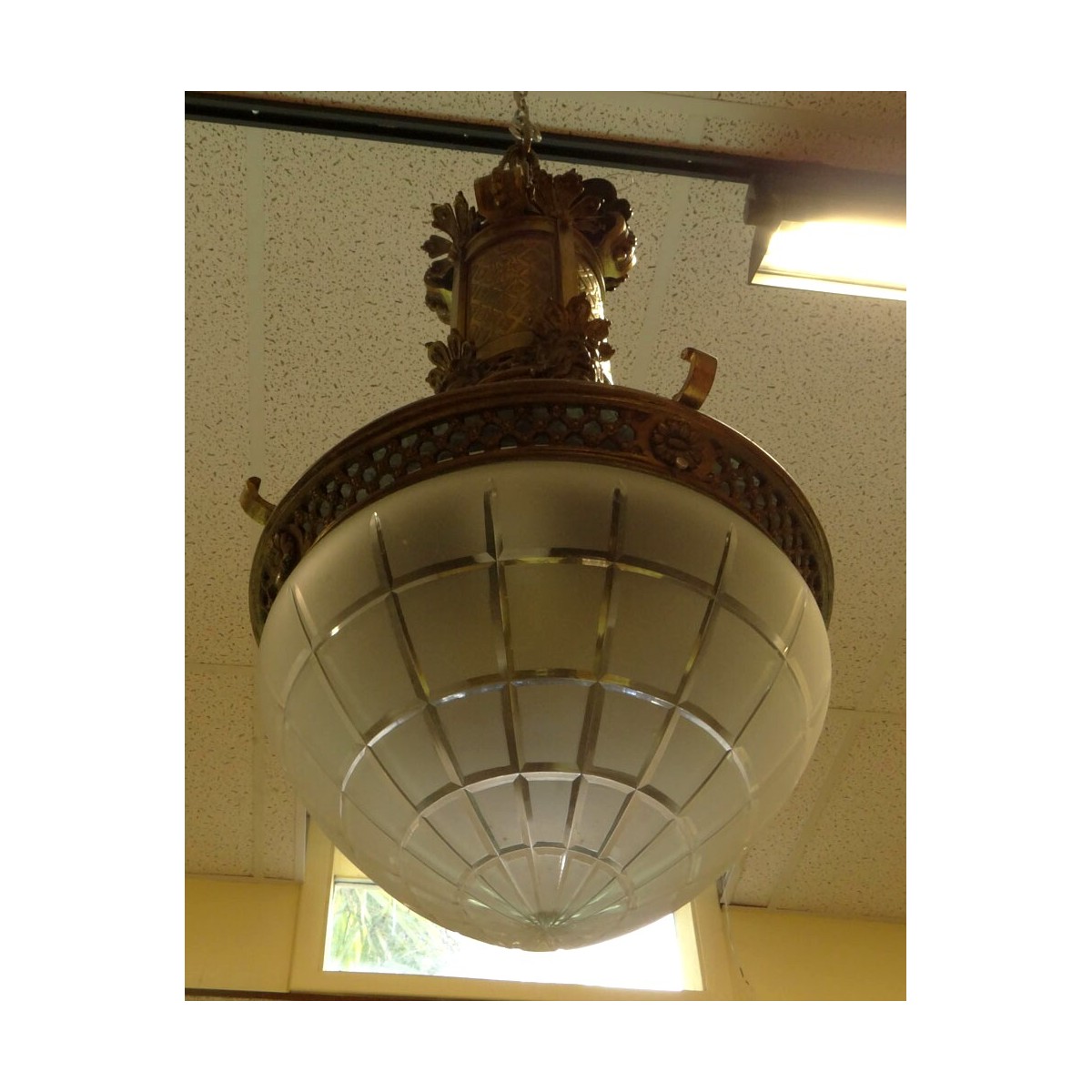 Early 20C Cast Metal and Glass Chandelier