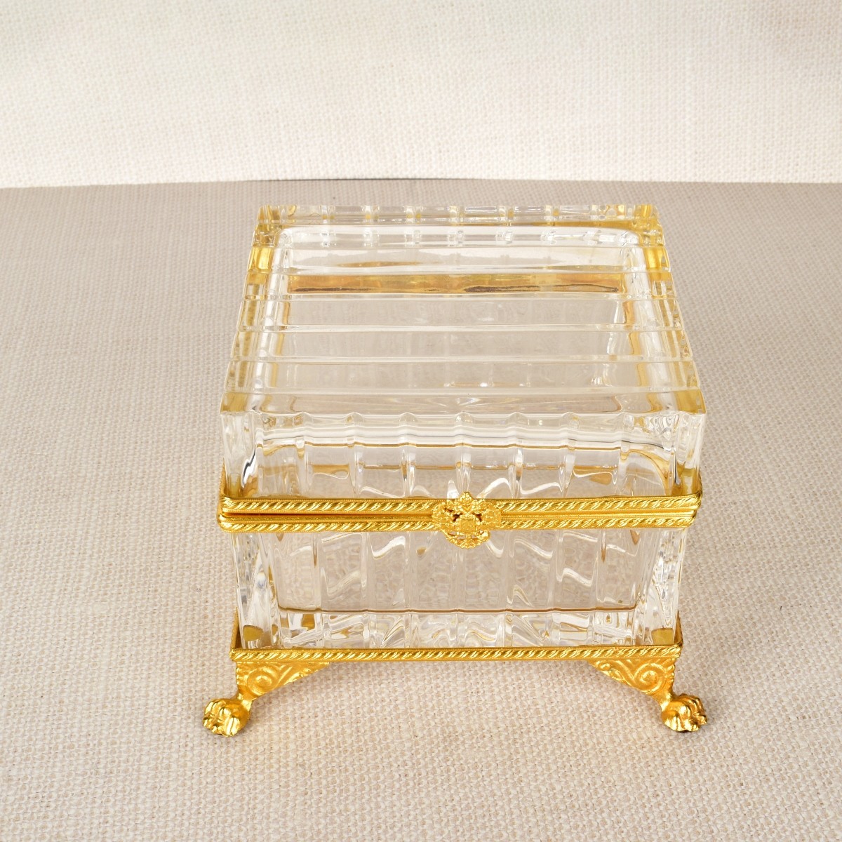 Gold Gilt Metal and Crystal Dresser Box