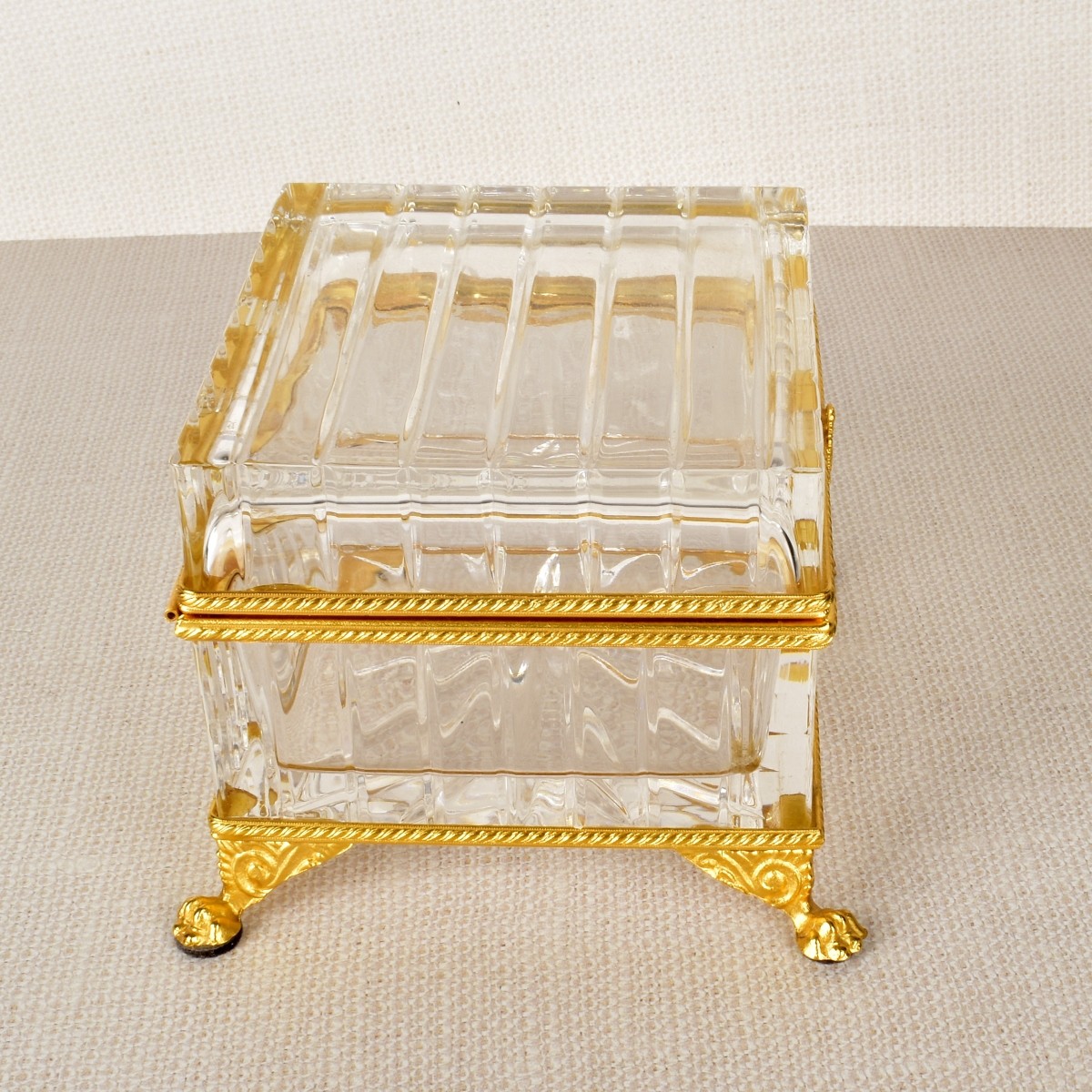 Gold Gilt Metal and Crystal Dresser Box