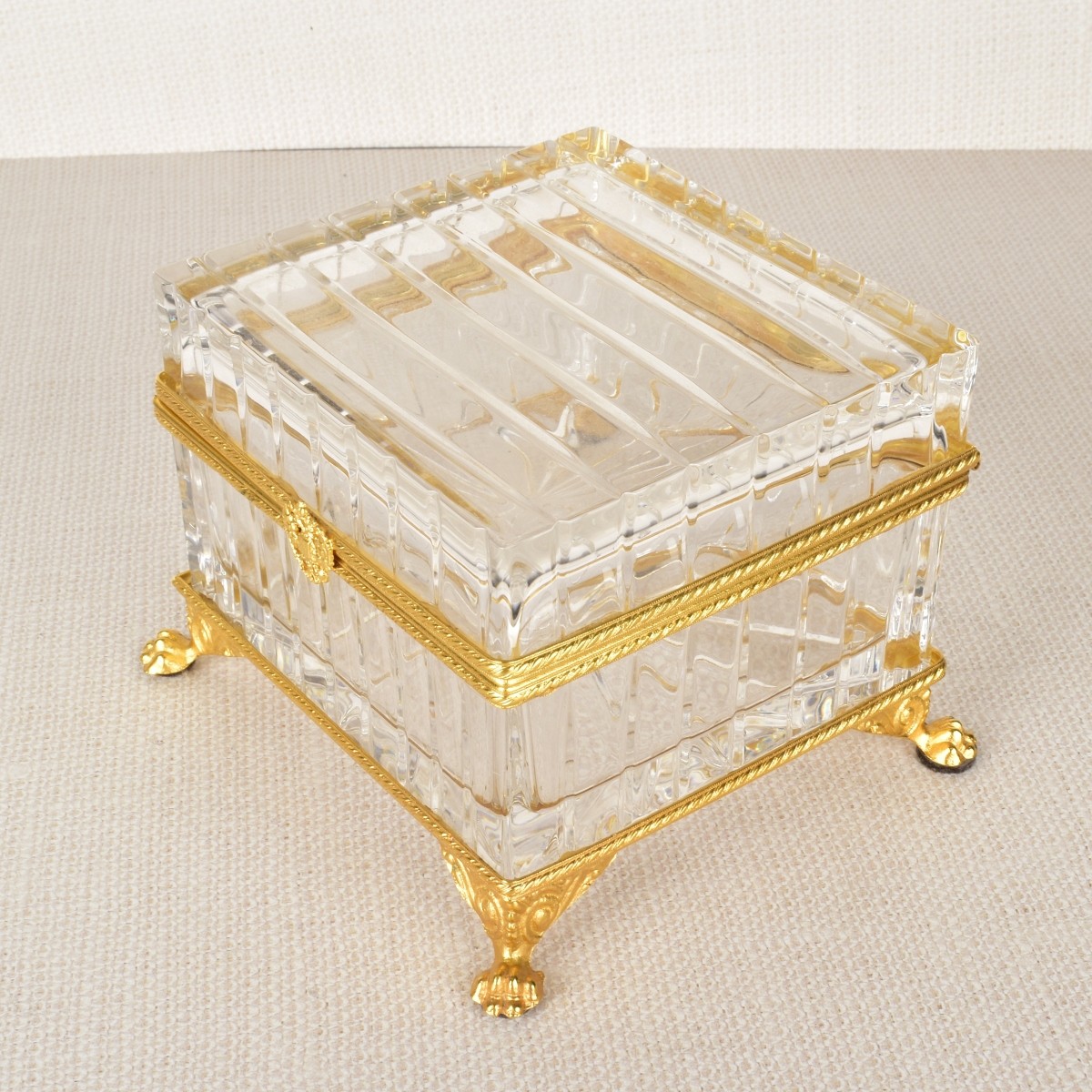 Gold Gilt Metal and Crystal Dresser Box