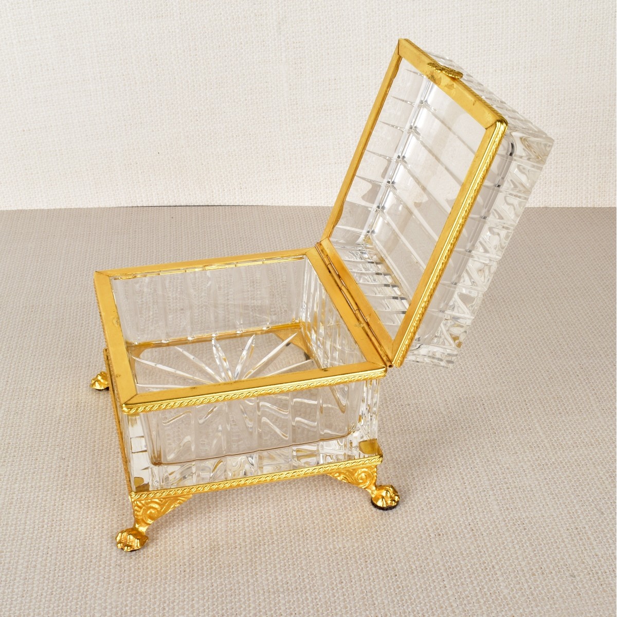 Gold Gilt Metal and Crystal Dresser Box