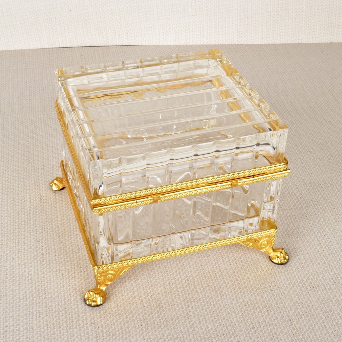 Gold Gilt Metal and Crystal Dresser Box