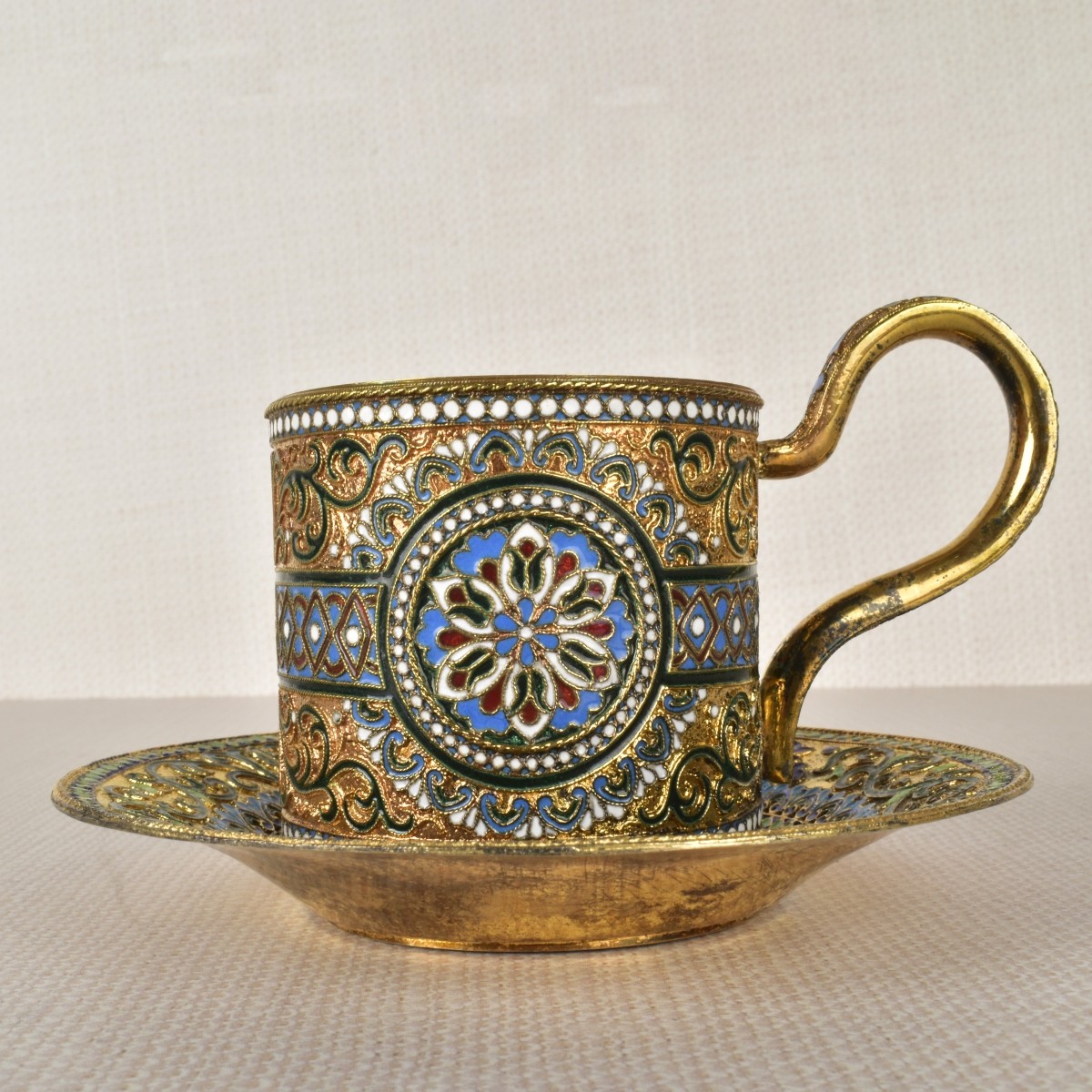 Russian Champleve Tea Cup and Saucer