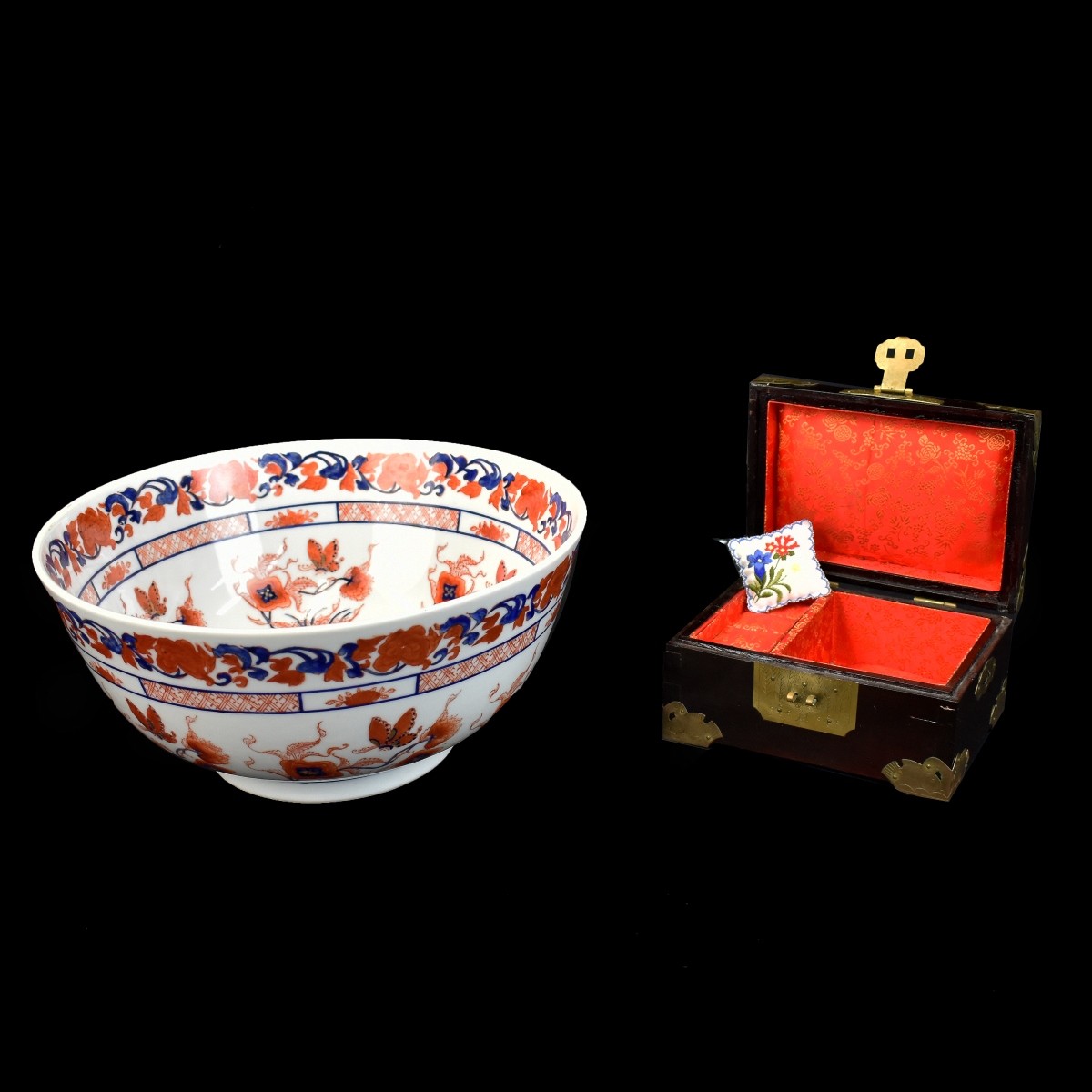Chinese Imari Bowl and Inset Jade Jewelry Box