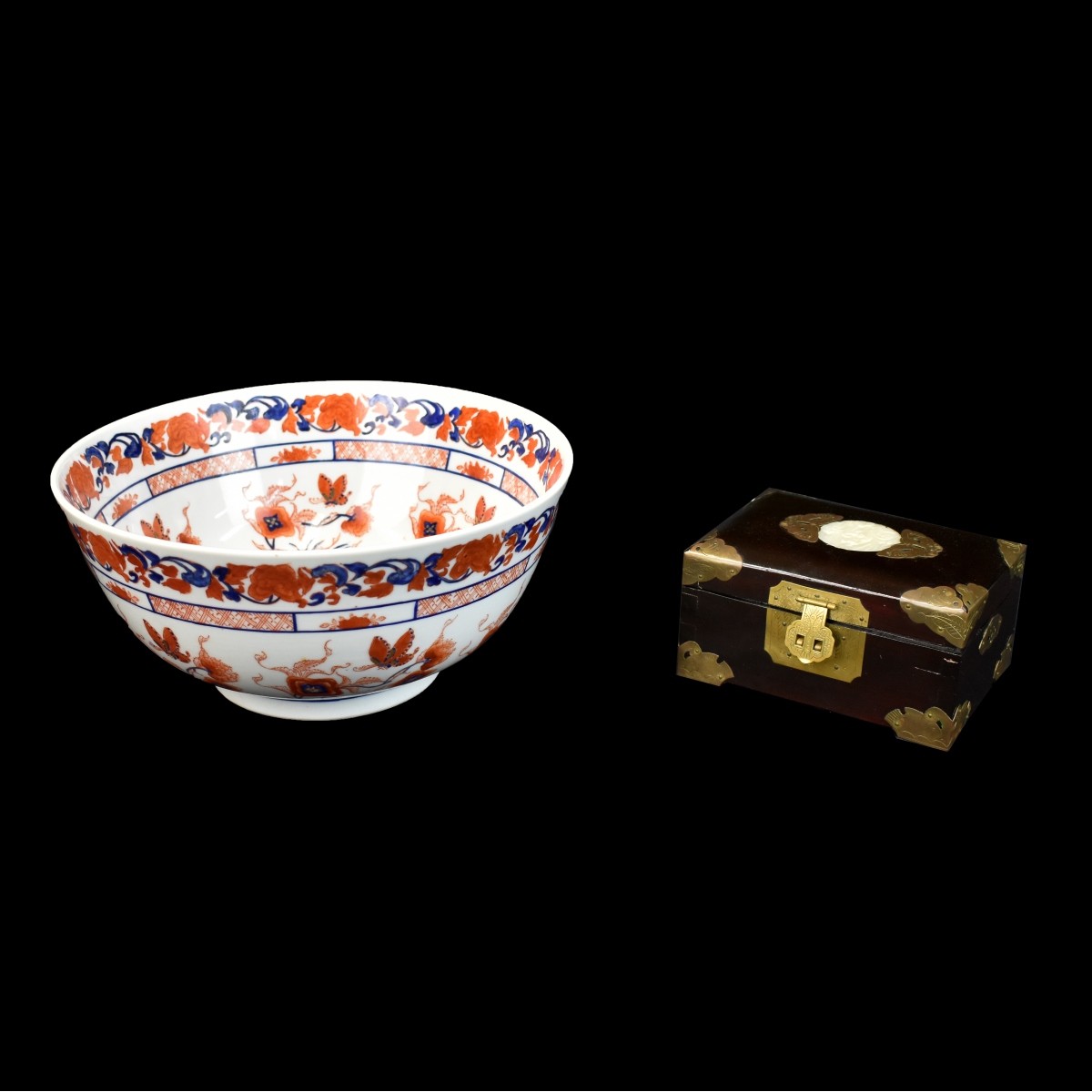 Chinese Imari Bowl and Inset Jade Jewelry Box