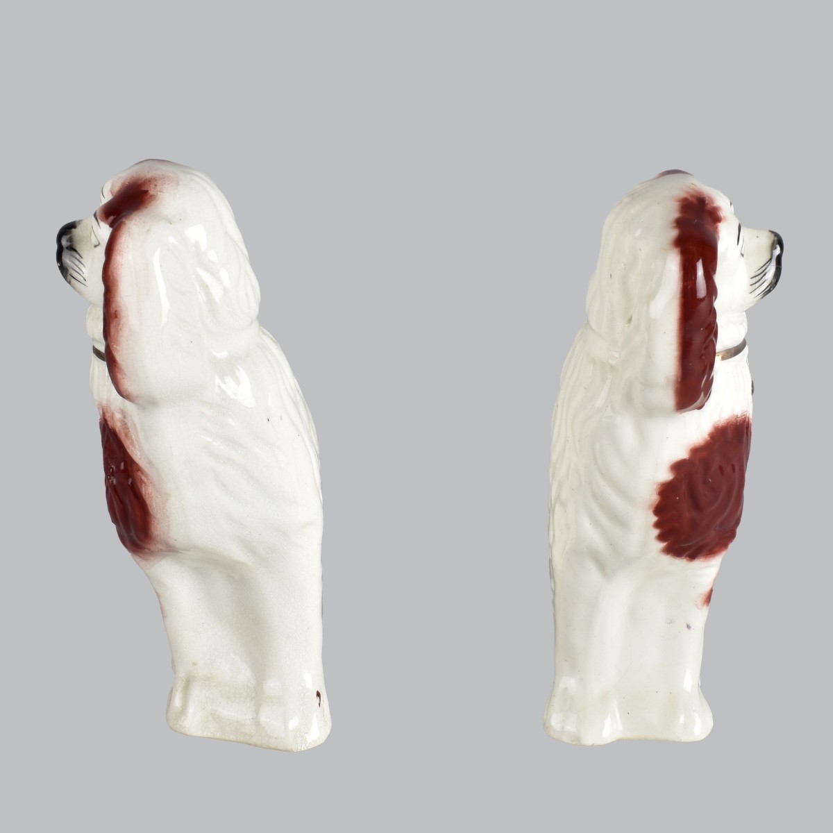 Pair Antique Staffordshire Porcelain Dogs