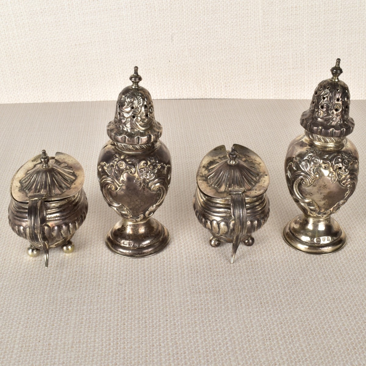 Four Georgian Sterling Salt and Pepper