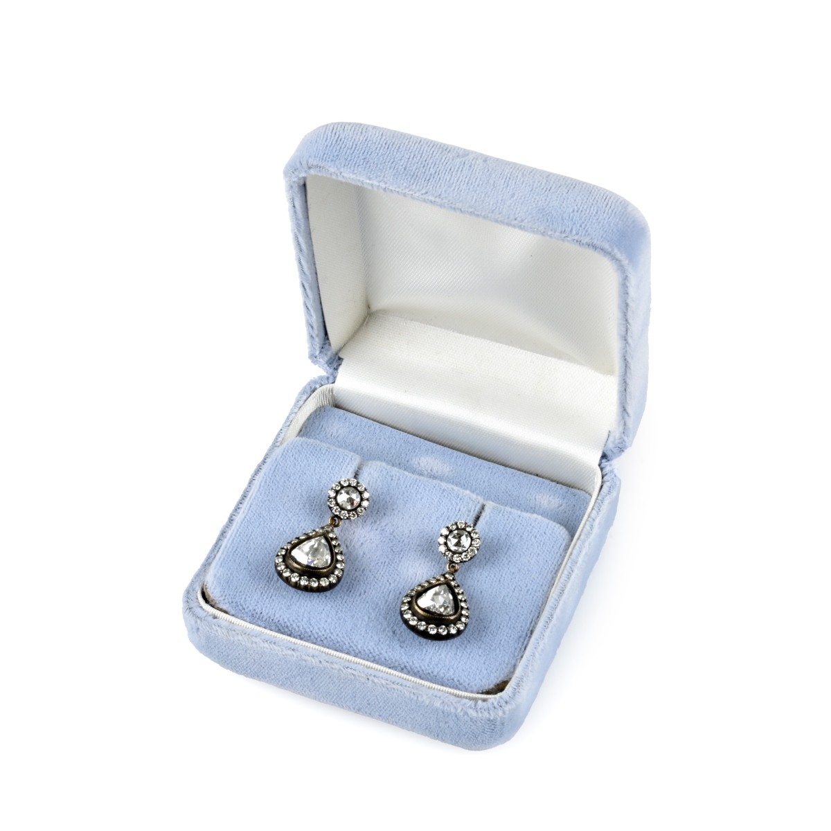 Diamond, Silver and 18K Earrings