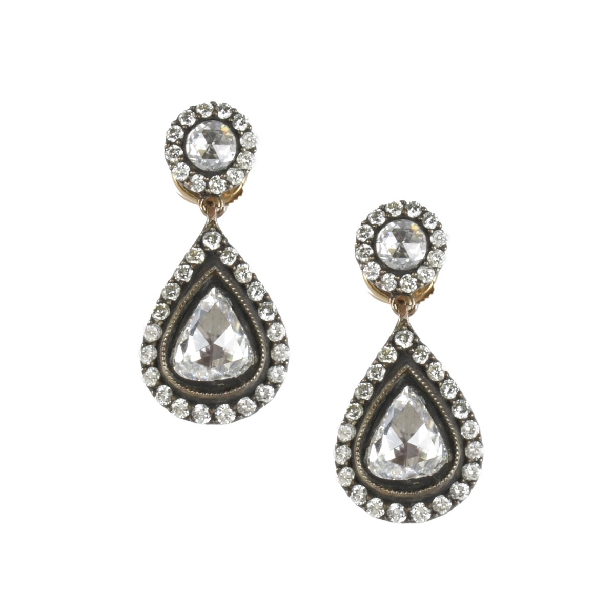 Diamond, Silver and 18K Earrings