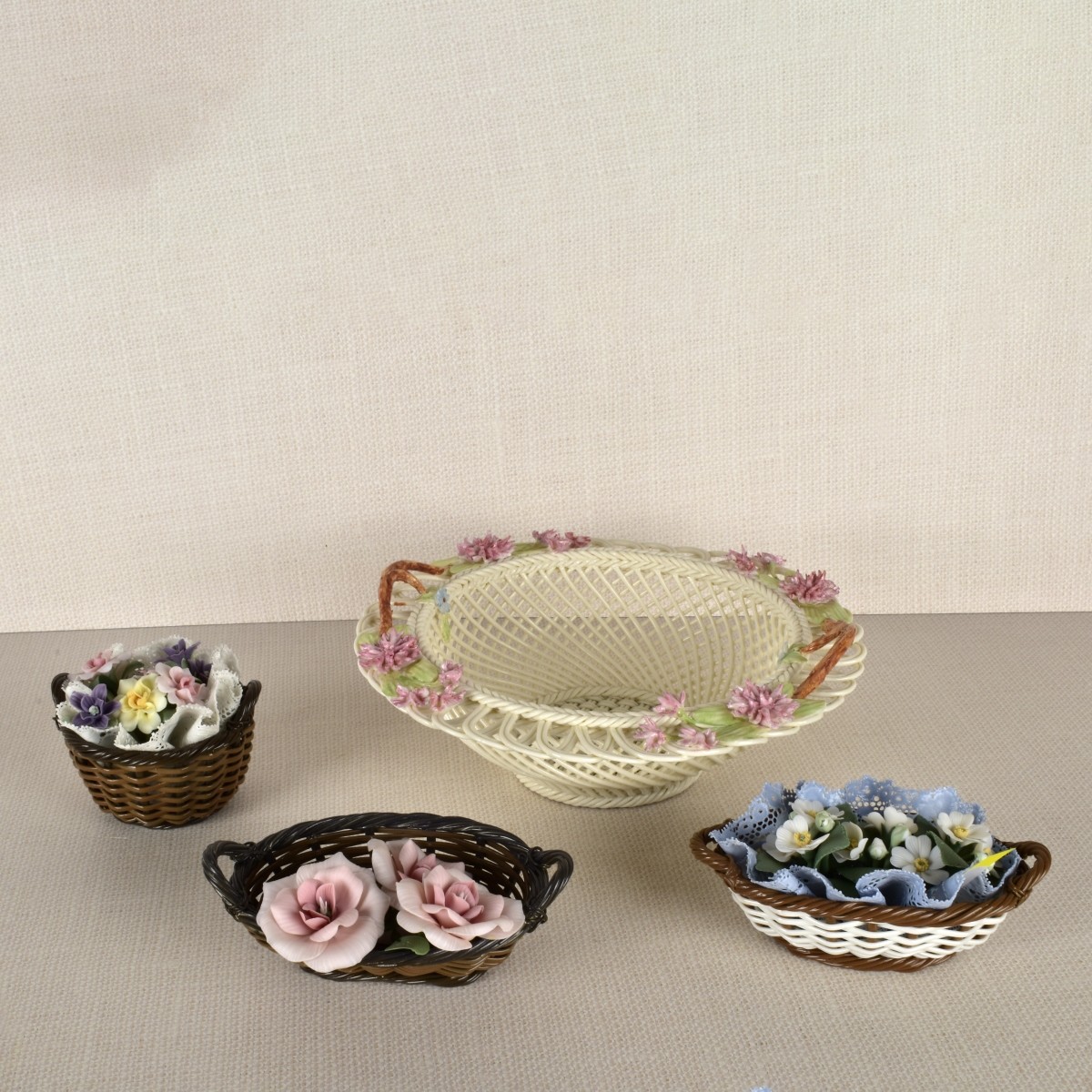 Four Porcelain Flower Baskets