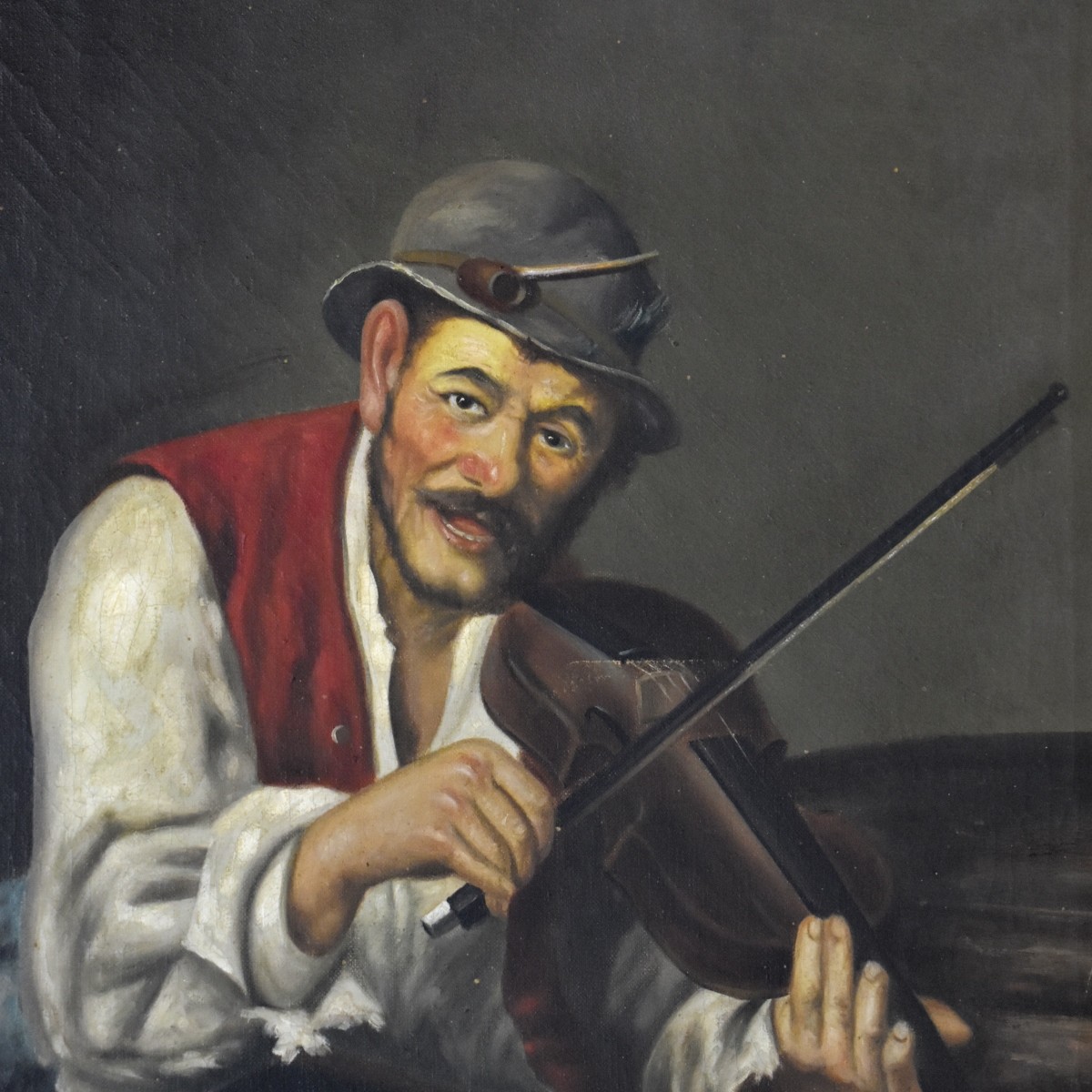 Oil on Canvas of Man with Violin