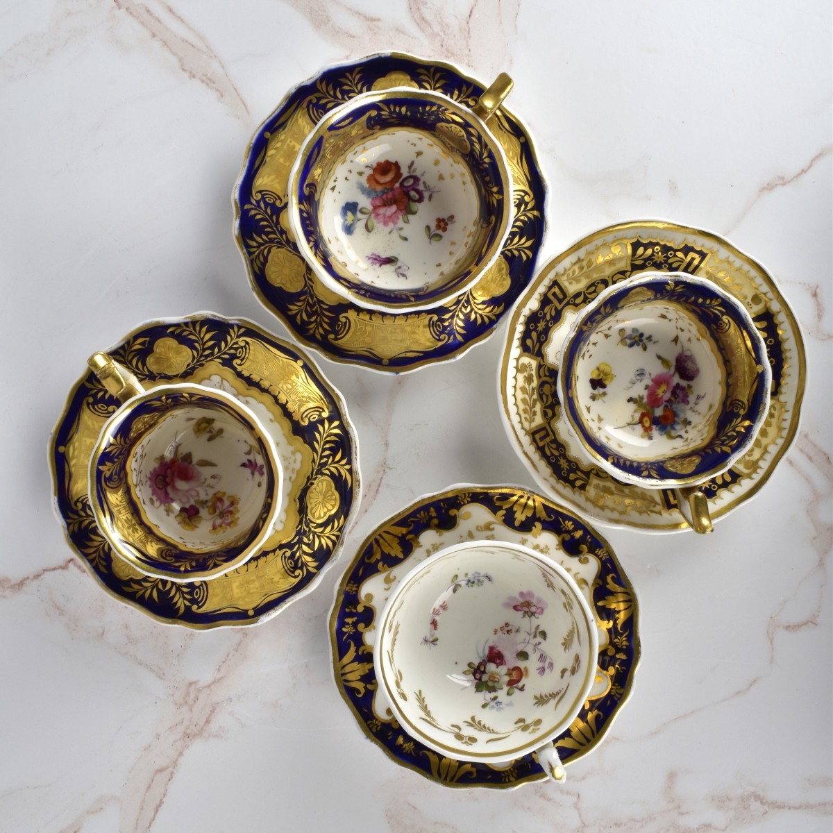 Antique French Porcelain Cups and Saucers