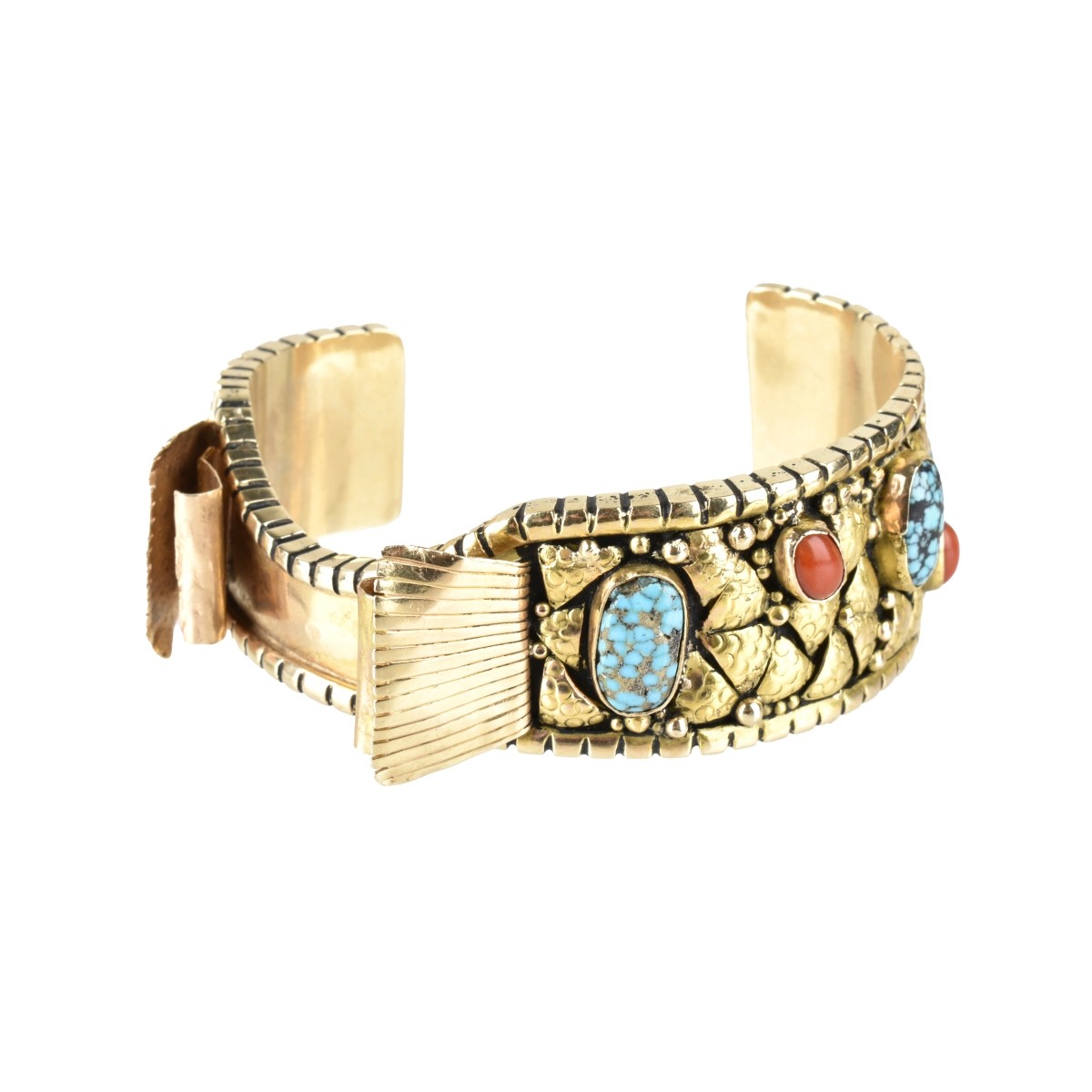 Turquoise, Coral and 18/14K Cuff