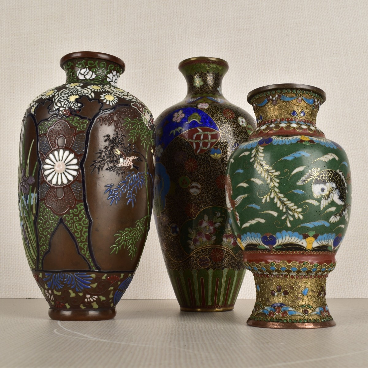 Three (3) Japanese Cloisonne Vases