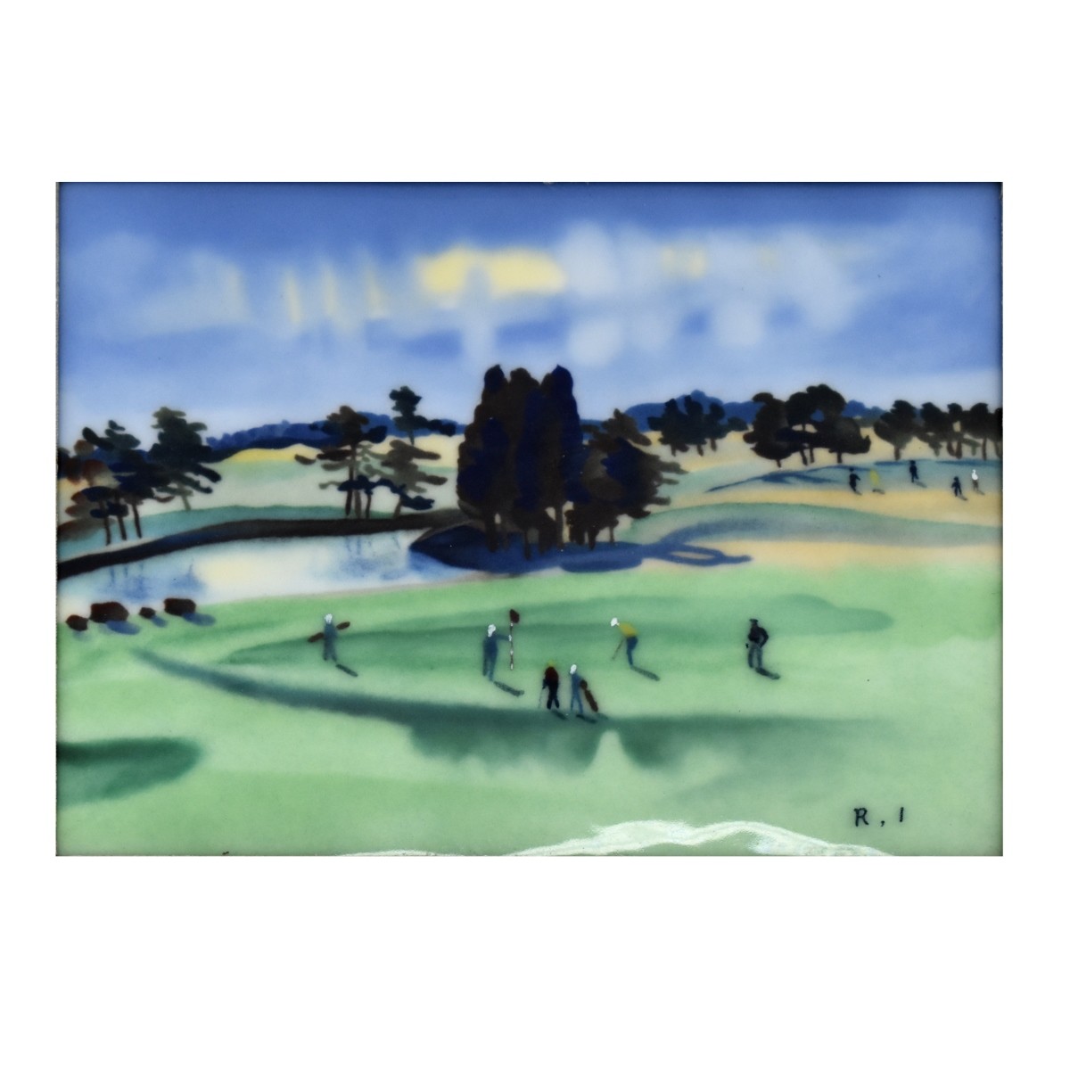 Japanese Cloisonne Plaque of Golfers