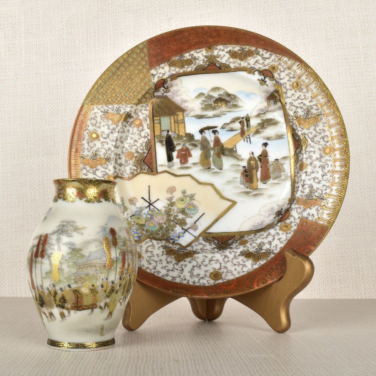 Japanese Kutani Plate and Vase