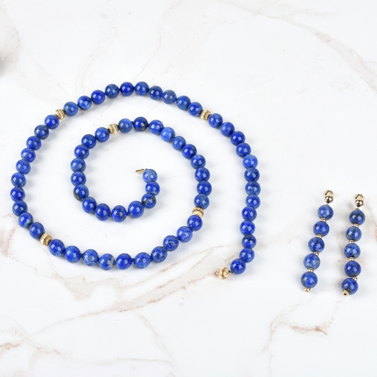 Lapis and 14K Necklace and Earrings