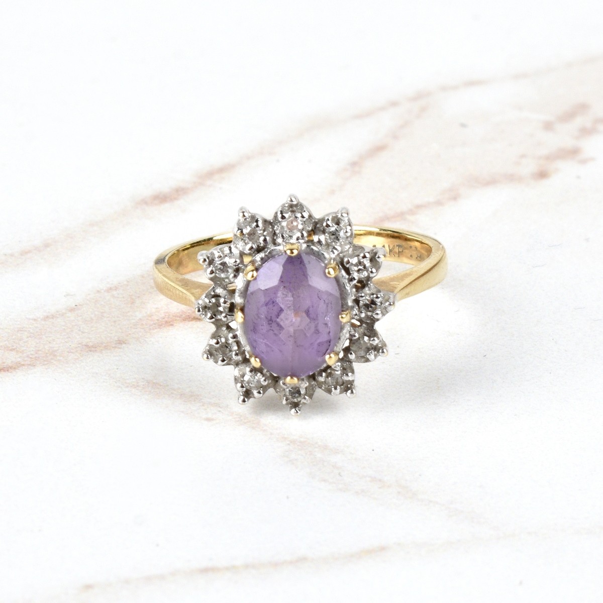 Amethyst, Diamond and 14K Ring