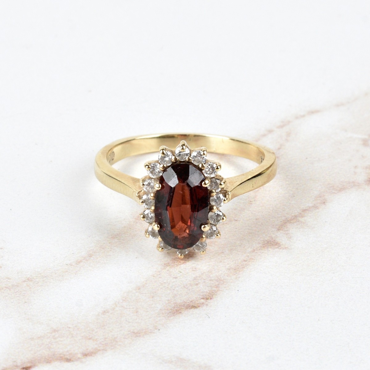 Garnet, Diamond and 14K Ring