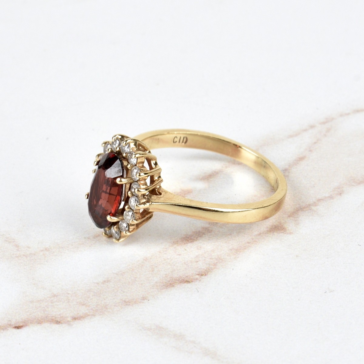 Garnet, Diamond and 14K Ring