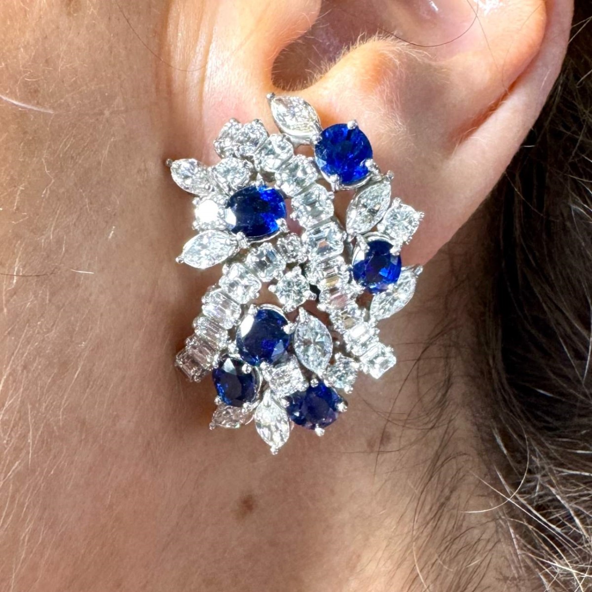 Sapphire, Diamond and Platinum Earrings