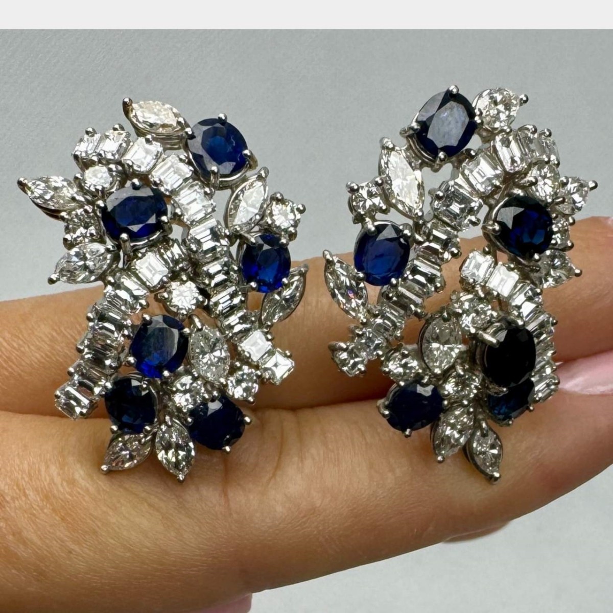 Sapphire, Diamond and Platinum Earrings