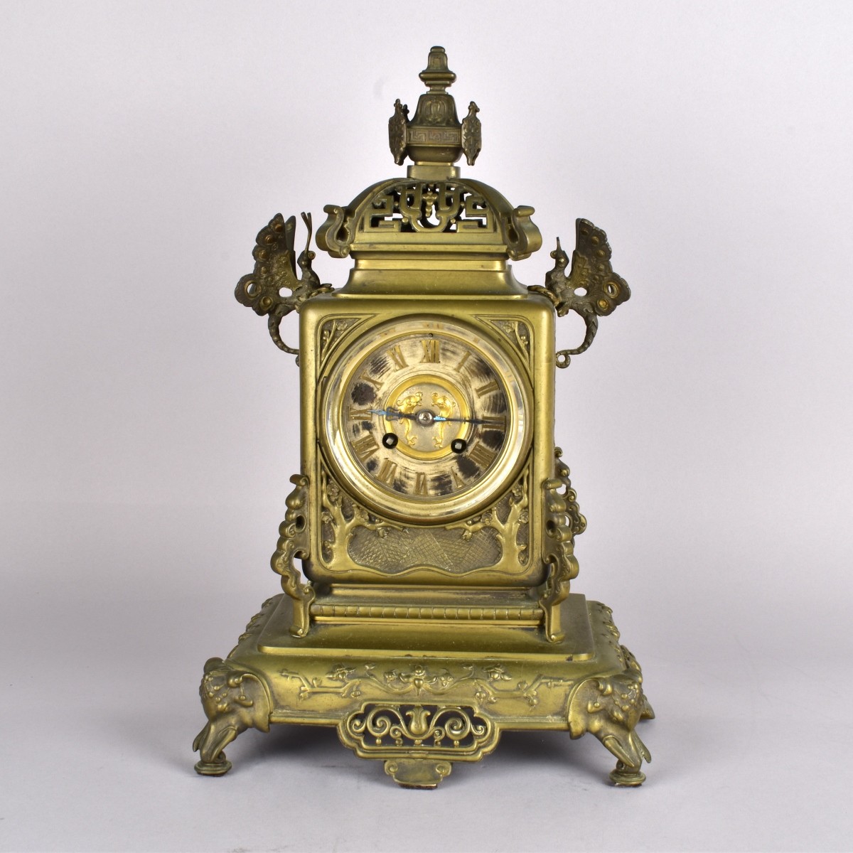 E. Lievre Style Chinoiserie Bronze Mantel Clock