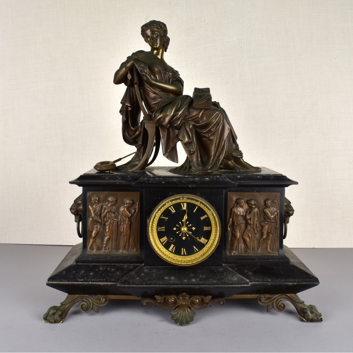 Moreau Bronze Figure on Slate Mantel Clock